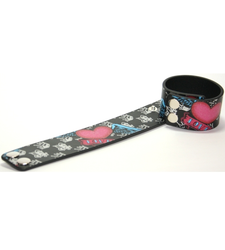 Black printed wristband wrist strap Red HEART LOVE